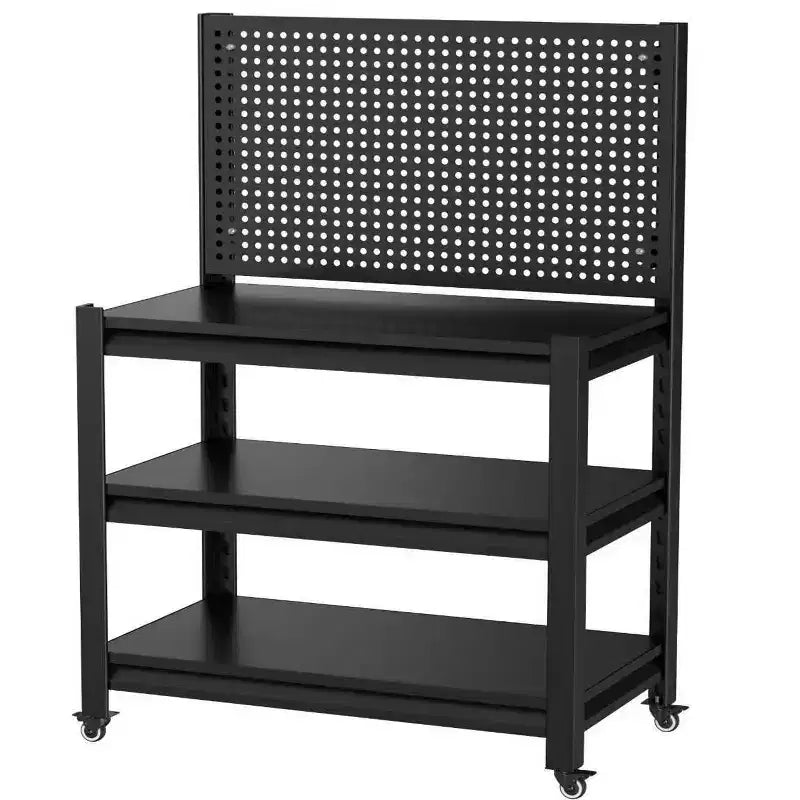 18" 3-Tier Metal Shelving Unit with Pegboard