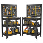 18" 3-Tier Metal Shelving Unit with Pegboard