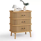 3-Drawer Dresser with Wicker Sliding Door and Wooden Legs, Oak Finish