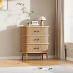 3-Drawer Dresser with Wicker Sliding Door and Wooden Legs, Oak Finish