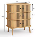 3-Drawer Dresser with Wicker Sliding Door and Wooden Legs, Oak Finish