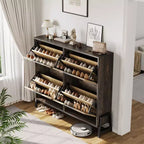 4-Door Flip Drawer Narrow Shoe Cabinet with Adjustable Shelves and Metal Legs