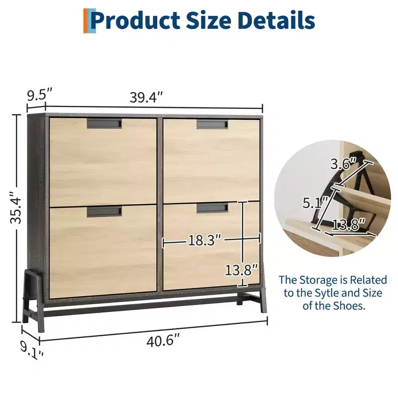 4-Door Flip Drawer Narrow Shoe Cabinet with Adjustable Shelves and Metal Legs