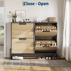 4-Door Flip Drawer Narrow Shoe Cabinet with Adjustable Shelves and Metal Legs