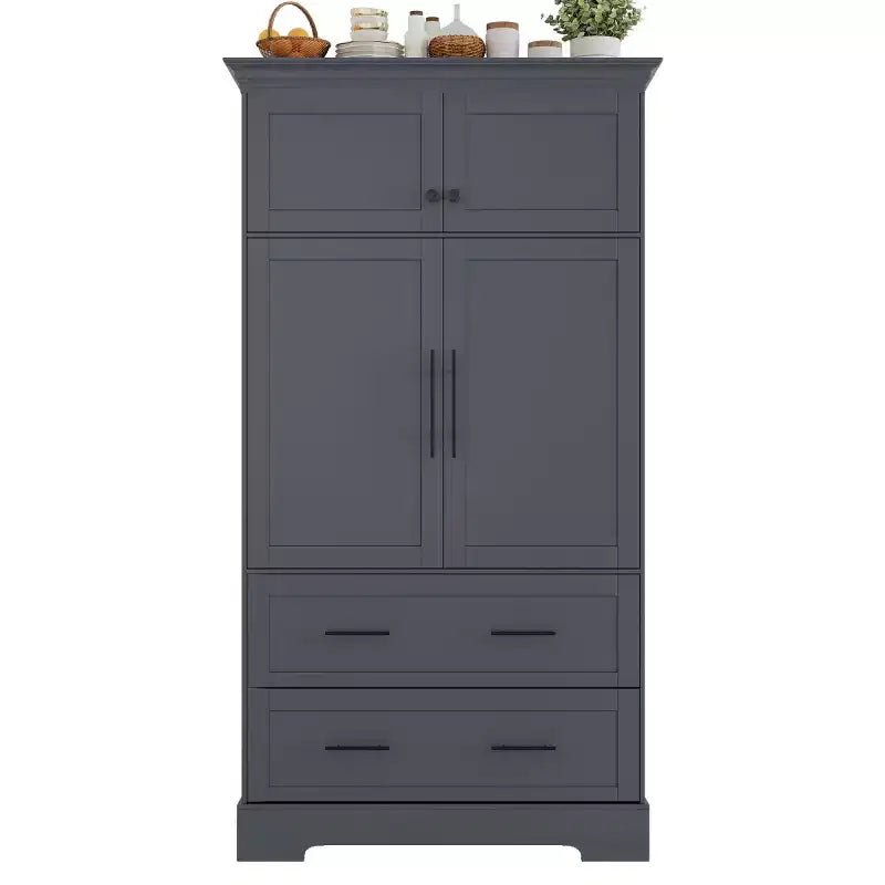 72-Inch Freestanding Kitchen Pantry Cabinet with Drawers, Pull-Out Trays, and Cake Pan Storage