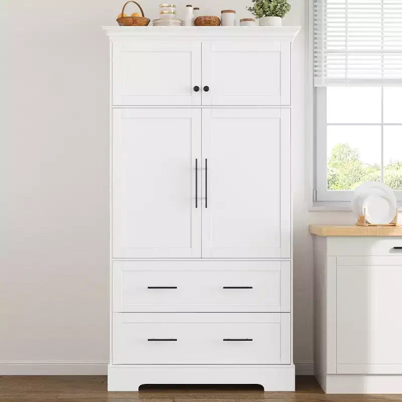 72-Inch Freestanding Kitchen Pantry Cabinet with Drawers, Pull-Out Trays, and Cake Pan Storage