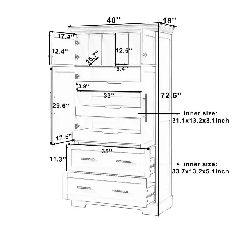 72-Inch Freestanding Kitchen Pantry Cabinet with Drawers, Pull-Out Trays, and Cake Pan Storage