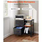 Mobile Metal File Cabinet with 3 Fabric Drawers, 2 Open Shelves, Fits Letter/A4/Legal, Locking Casters, Black