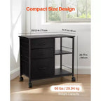 Mobile Metal File Cabinet with 3 Fabric Drawers, 2 Open Shelves, Fits Letter/A4/Legal, Locking Casters, Black