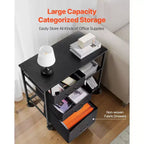 Mobile Metal File Cabinet with 3 Fabric Drawers, 2 Open Shelves, Fits Letter/A4/Legal, Locking Casters, Black