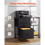 Mobile Metal File Cabinet with 3 Fabric Drawers, 2 Open Shelves, Fits Letter/A4/Legal, Locking Casters, Black