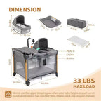 7-in-1 Bassinet & Bedside Crib Nursery Center with Changing Table, Gray