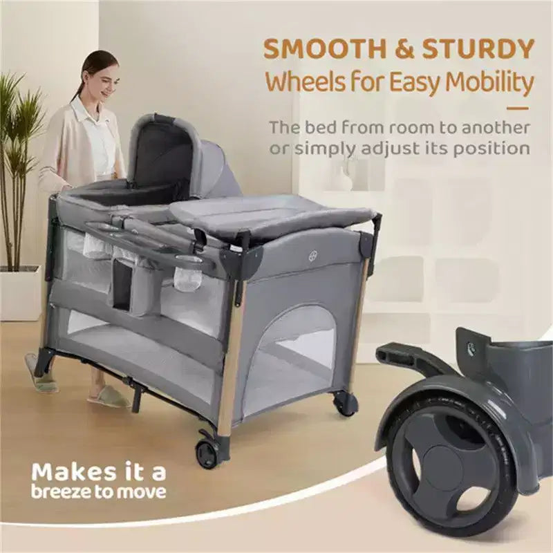 7-in-1 Bassinet & Bedside Crib Nursery Center with Changing Table, Gray