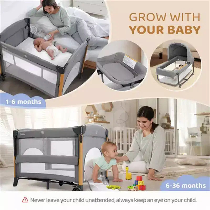 7-in-1 Bassinet & Bedside Crib Nursery Center with Changing Table, Gray