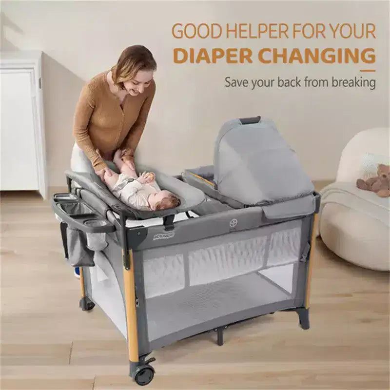 7-in-1 Bassinet & Bedside Crib Nursery Center with Changing Table, Gray