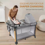 7-in-1 Bassinet & Bedside Crib Nursery Center with Changing Table, Gray