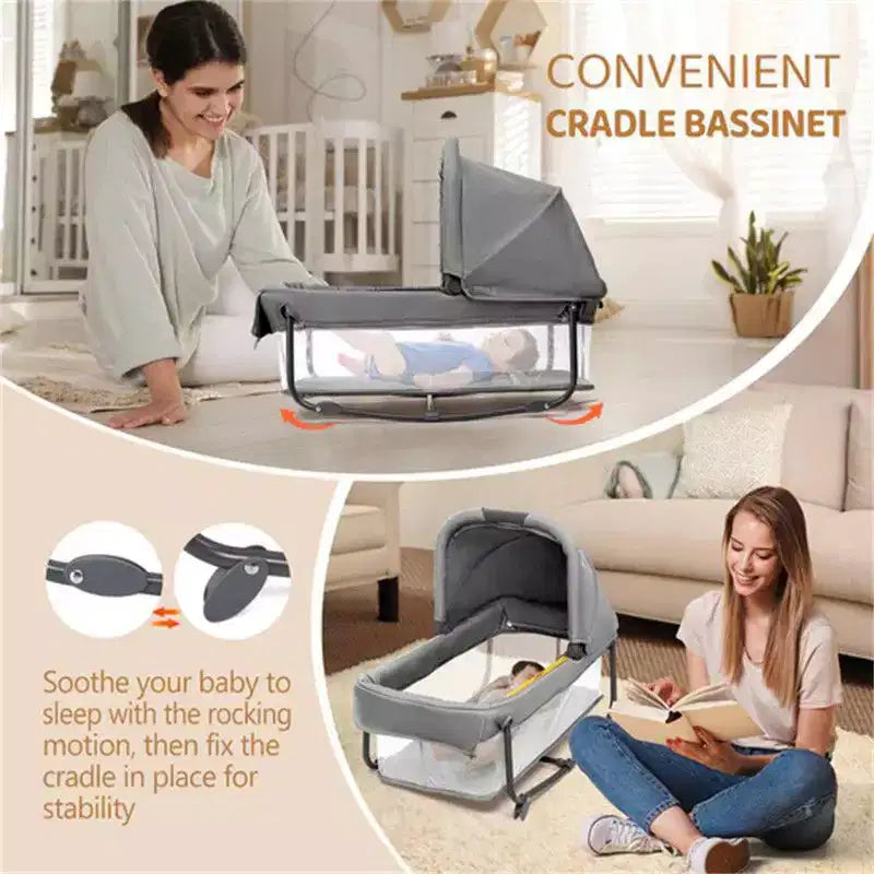 7-in-1 Bassinet & Bedside Crib Nursery Center with Changing Table, Gray