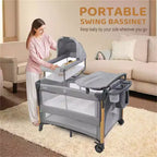 7-in-1 Bassinet & Bedside Crib Nursery Center with Changing Table, Gray