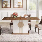 55" Rectangular Dining Table for 4–6, Farmhouse Style, Oak Brown & White