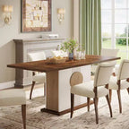 55" Rectangular Dining Table for 4–6, Farmhouse Style, Oak Brown & White