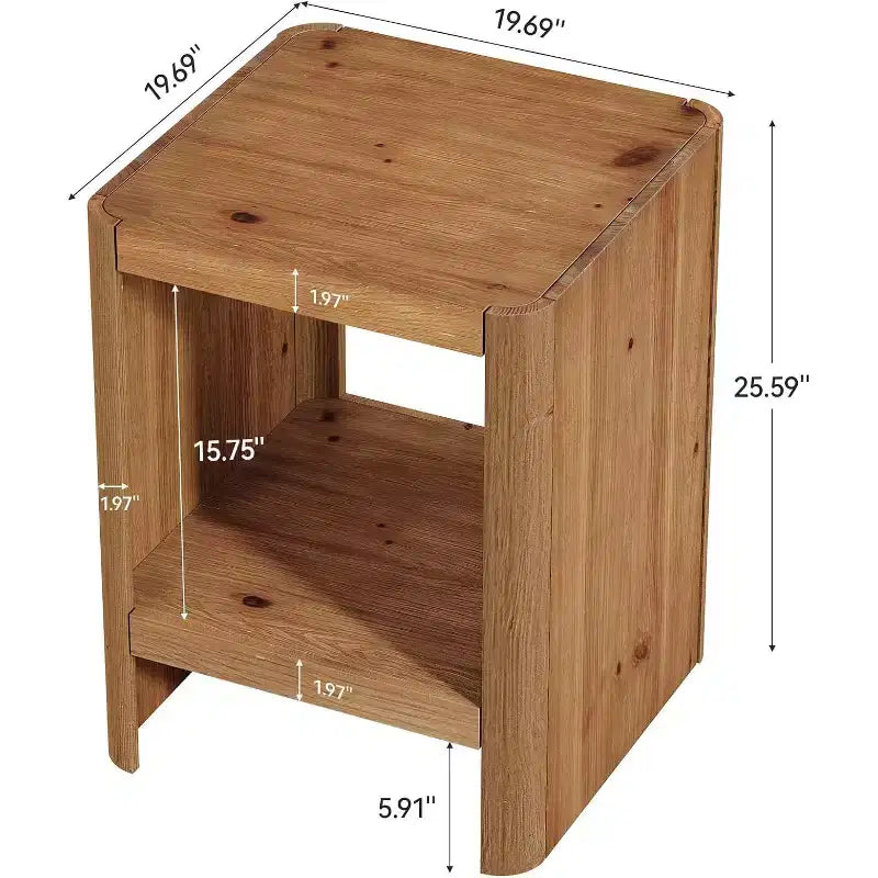 Solid Wood 2-Tier End Table with Open Storage Shelf