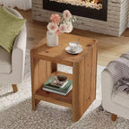 Solid Wood 2-Tier End Table with Open Storage Shelf