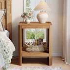Solid Wood 2-Tier End Table with Open Storage Shelf