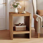 Solid Wood 2-Tier End Table with Open Storage Shelf