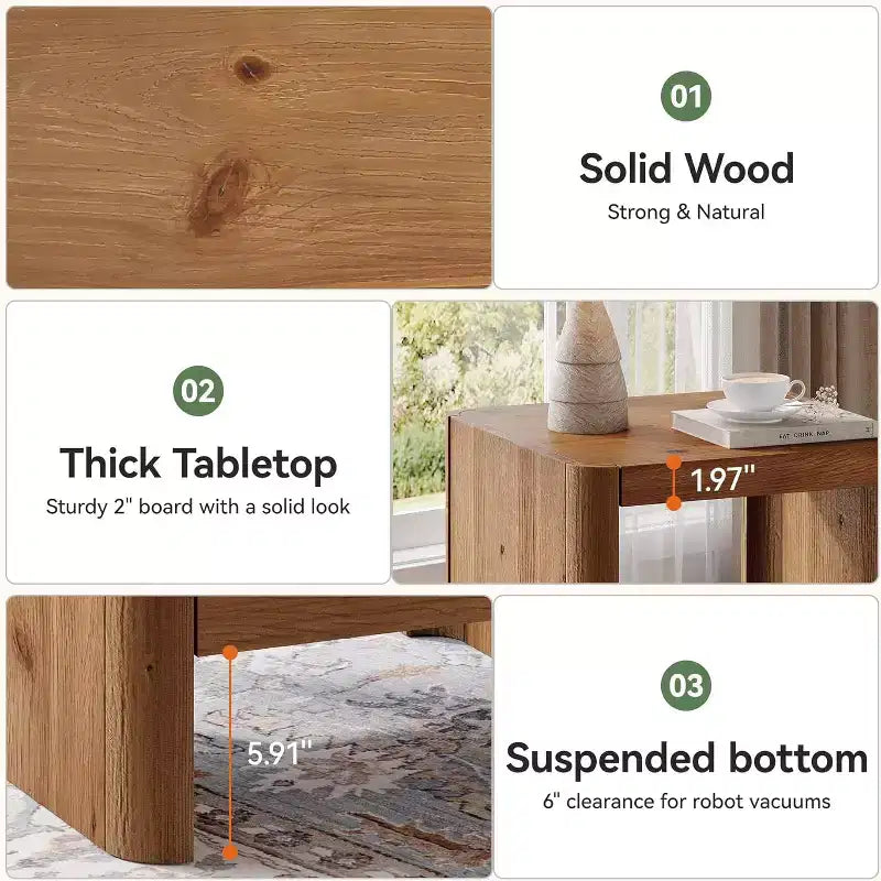Solid Wood 2-Tier End Table with Open Storage Shelf