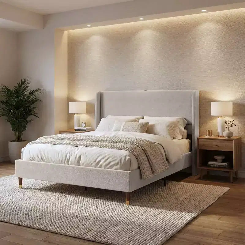 Modern Upholstered Storage Bed with Charging Station