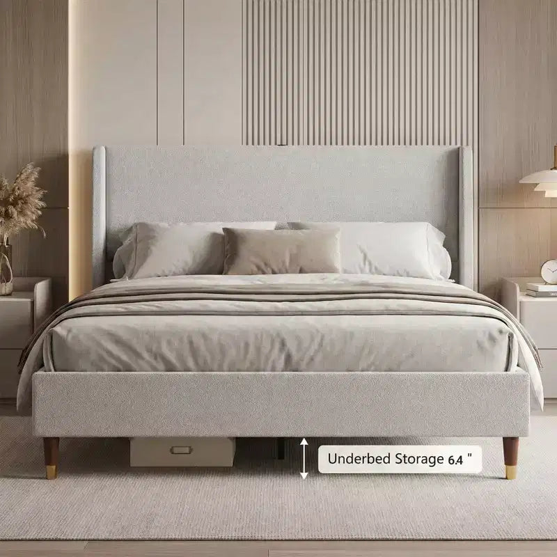 Modern Upholstered Storage Bed with Charging Station