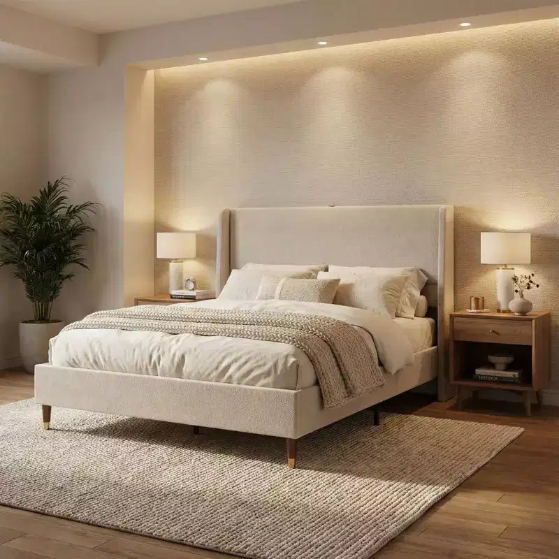Modern Upholstered Storage Bed with Charging Station