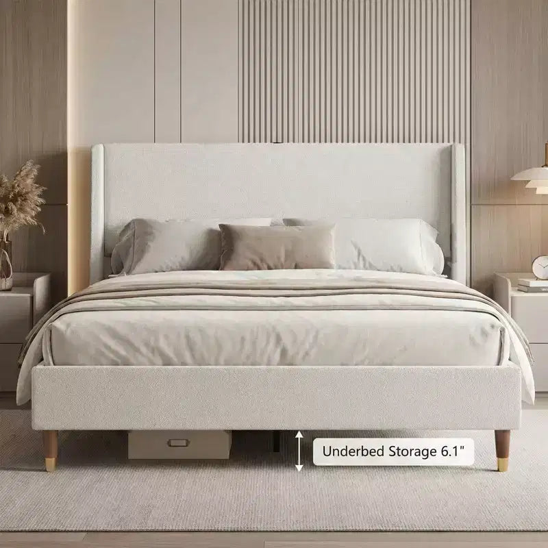 Modern Upholstered Storage Bed with Charging Station