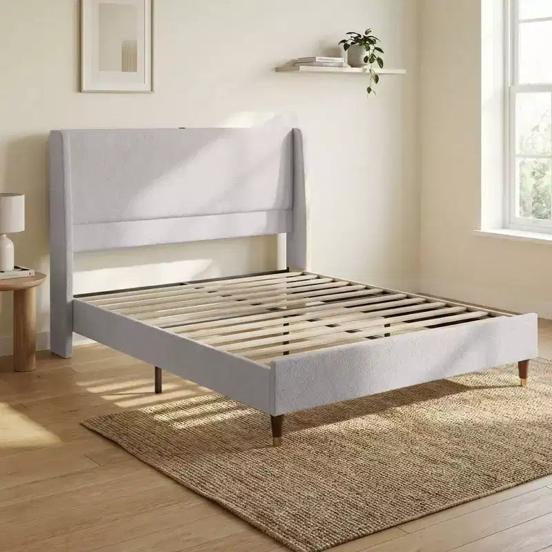 Modern Upholstered Storage Bed with Charging Station