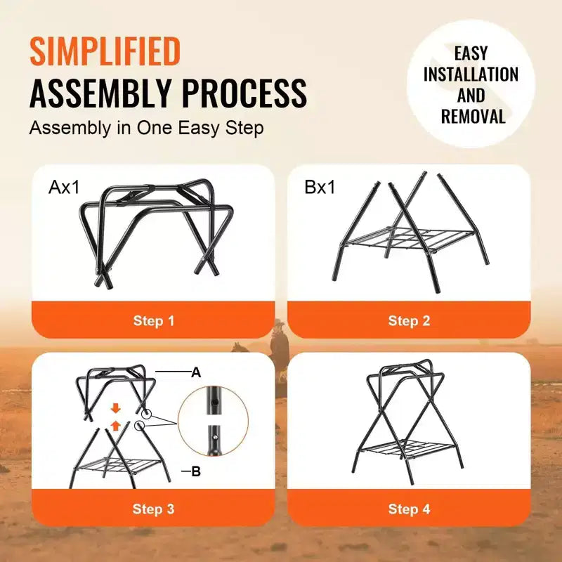 2-Pack Folding Saddle Rack, Heavy-Duty Steel, Freestanding Portable Holder for English and Western Saddles, Tack Storage, Black