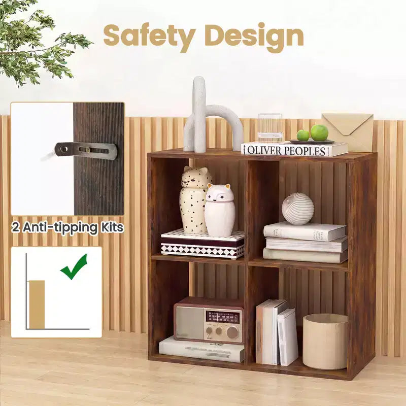 4-Cube Open Bookshelf with Anti-Tip Kits, Storage Shelf for Home and Study