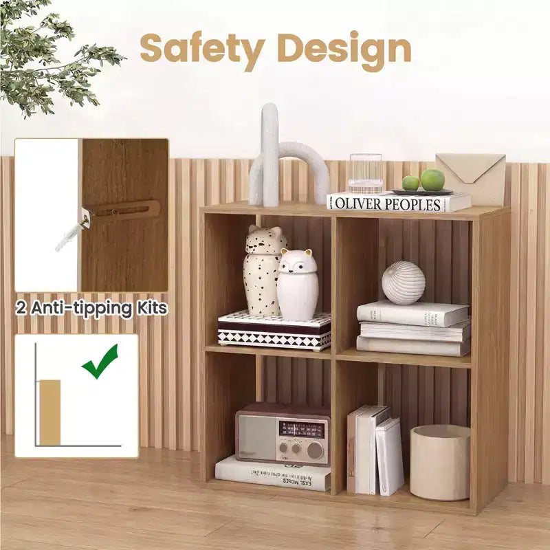 4-Cube Open Bookshelf with Anti-Tip Kits, Storage Shelf for Home and Study
