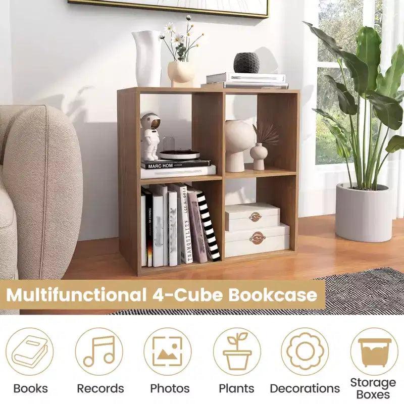 4-Cube Open Bookshelf with Anti-Tip Kits, Storage Shelf for Home and Study