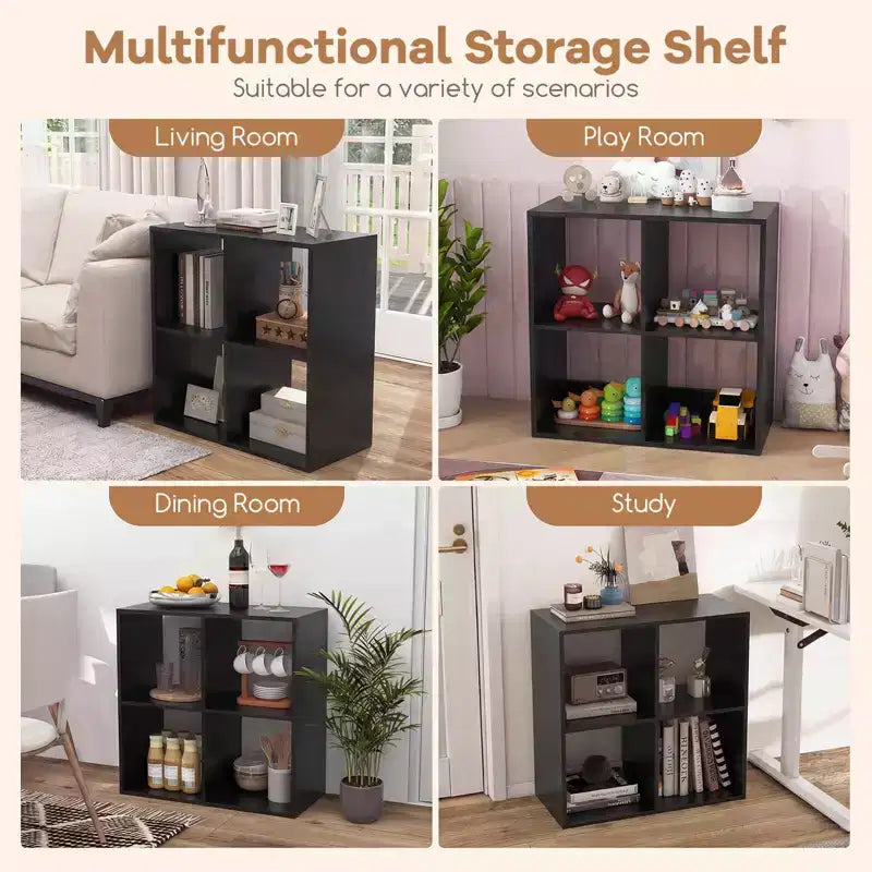 4-Cube Open Bookshelf with Anti-Tip Kits, Storage Shelf for Home and Study