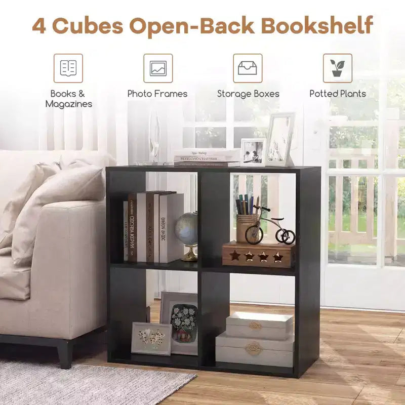 4-Cube Open Bookshelf with Anti-Tip Kits, Storage Shelf for Home and Study