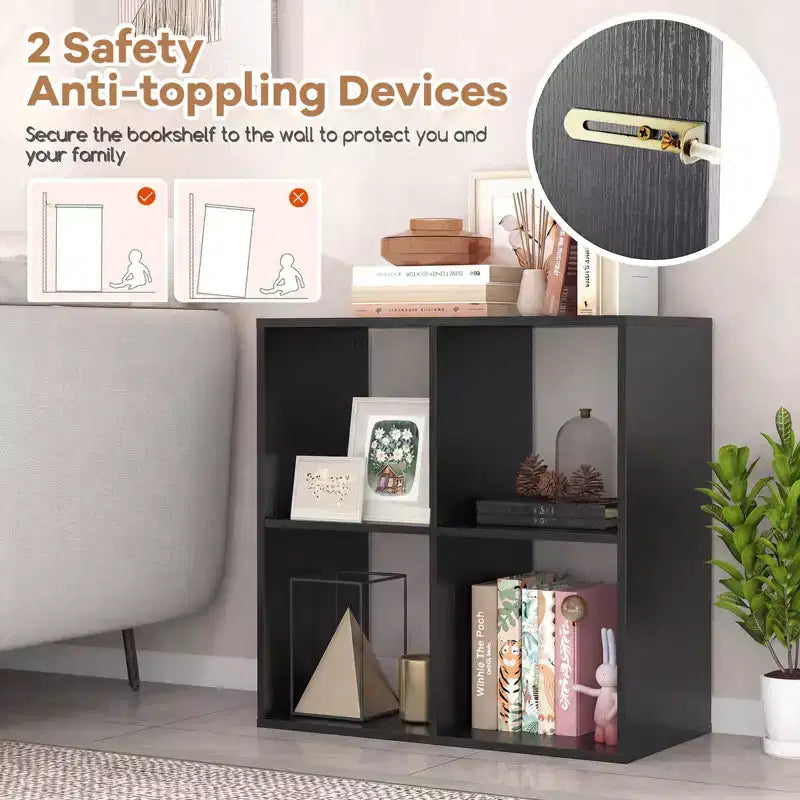 4-Cube Open Bookshelf with Anti-Tip Kits, Storage Shelf for Home and Study