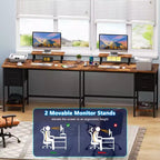 66 Inch Brown L-Shaped Computer Desk with Charging Station, 4 Fabric Drawers and 2 Monitor Stands