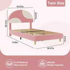 Twin/Full Platform Bed Frame – Round Arch Headboard, Pink Teddy Fabric
