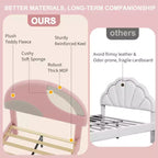 Twin/Full Platform Bed Frame – Round Arch Headboard, Pink Teddy Fabric