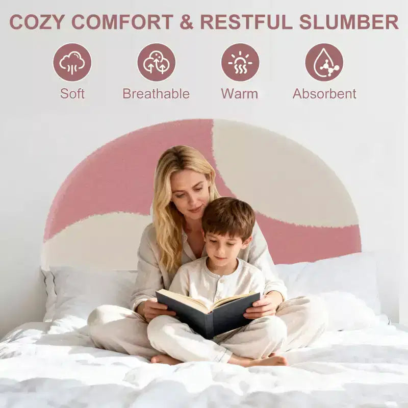 Twin/Full Platform Bed Frame – Round Arch Headboard, Pink Teddy Fabric