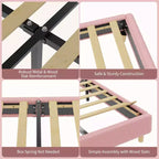 Twin/Full Platform Bed Frame – Round Arch Headboard, Pink Teddy Fabric