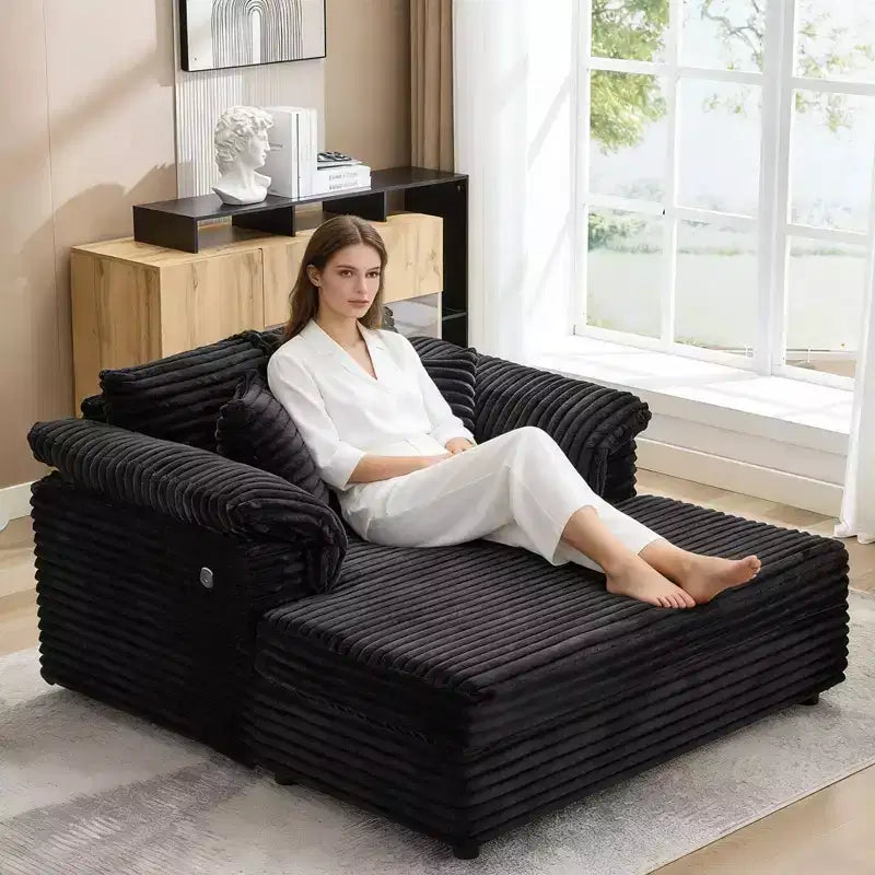 60-Inch Oversized Chaise Lounge with USB Charging Ports