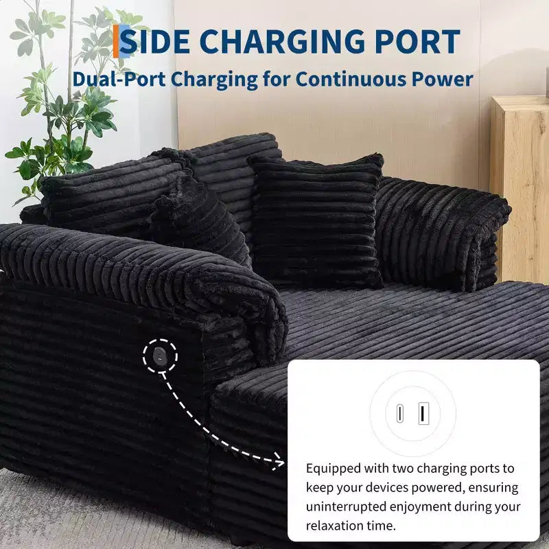 60-Inch Oversized Chaise Lounge with USB Charging Ports