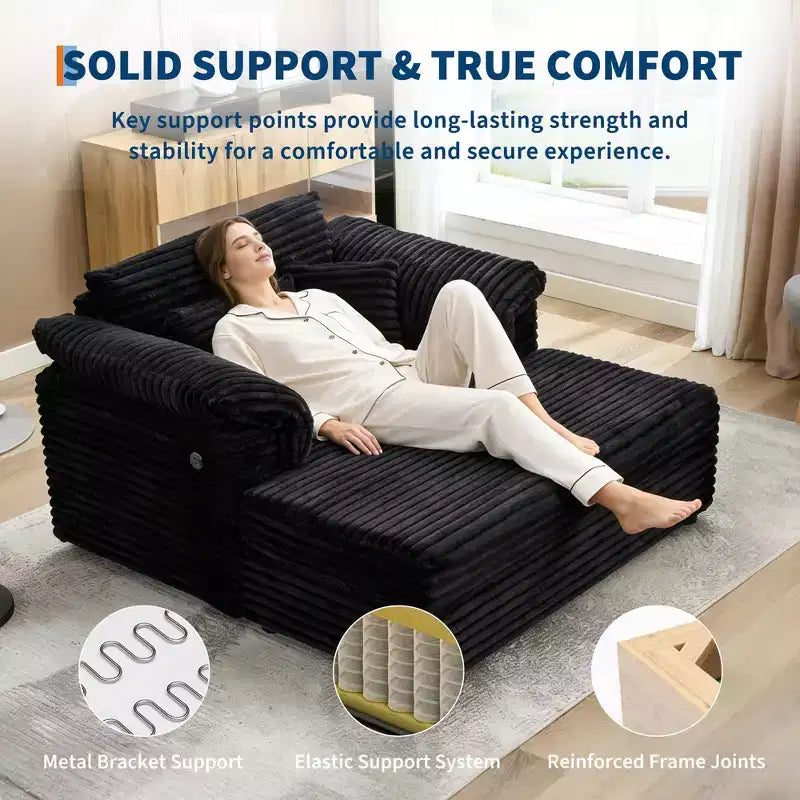 60-Inch Oversized Chaise Lounge with USB Charging Ports