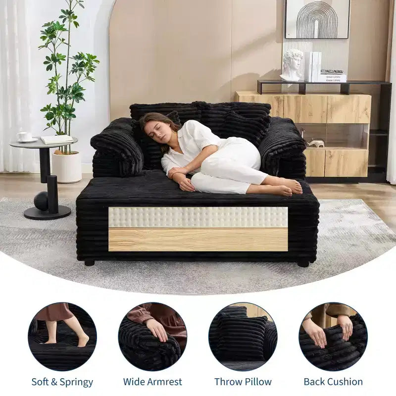 60-Inch Oversized Chaise Lounge with USB Charging Ports